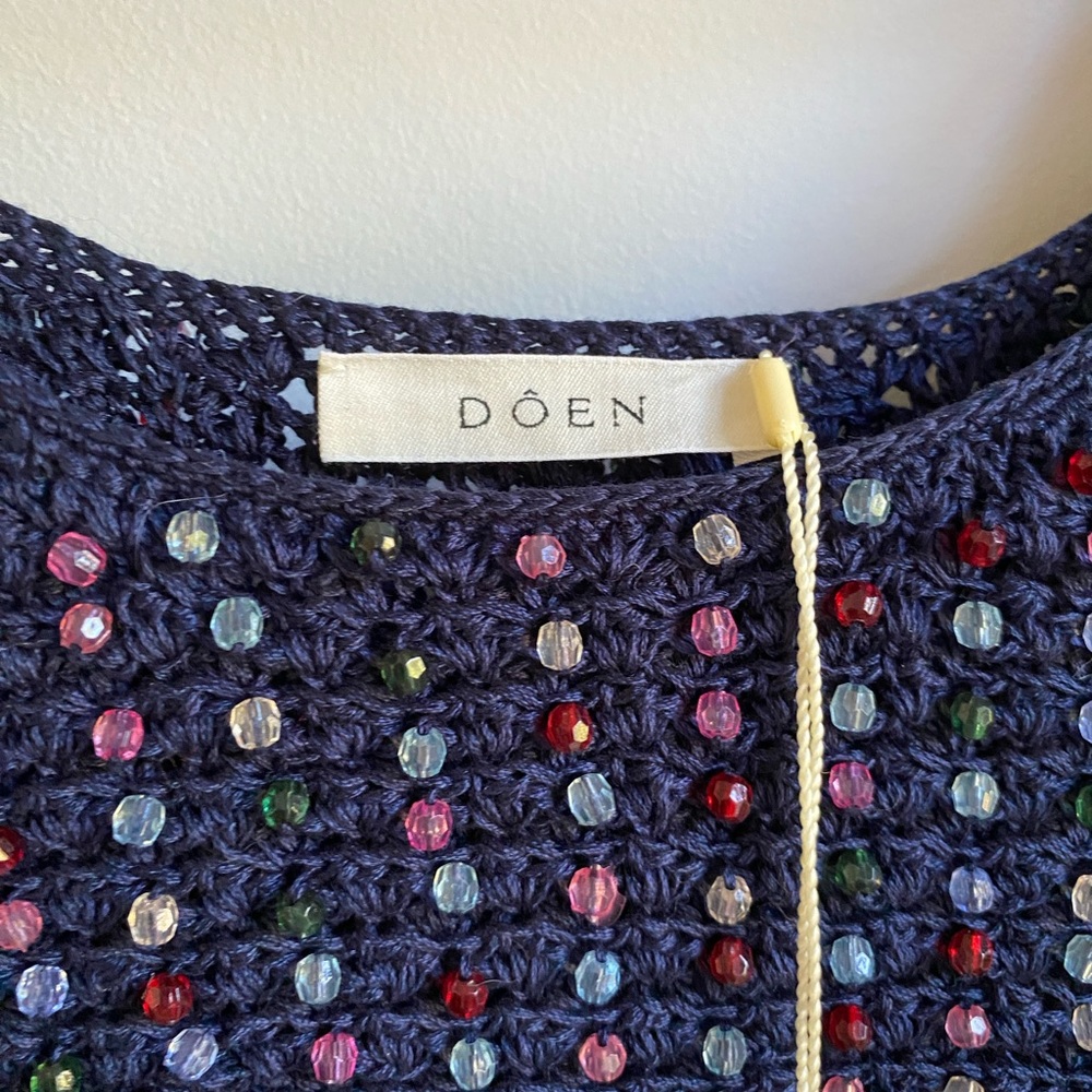 Doen Solandis Navy cotton beaded mini dress size small - Picture 6 of 8